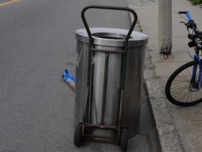 Stolen trash can recovered. Photo by MBTA.