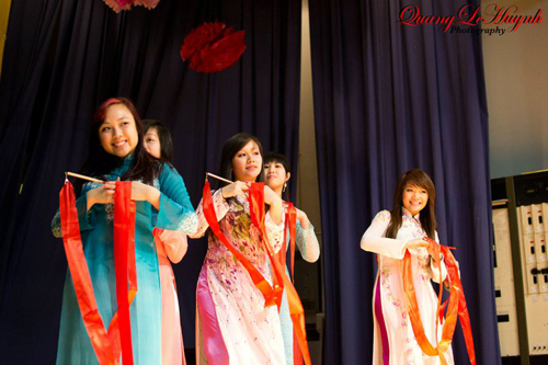 Traditional dancers from local universities performed at last year’s Tet in Boston celebration at the Harbor School. Photo courtesy Trieu Vu Ngo