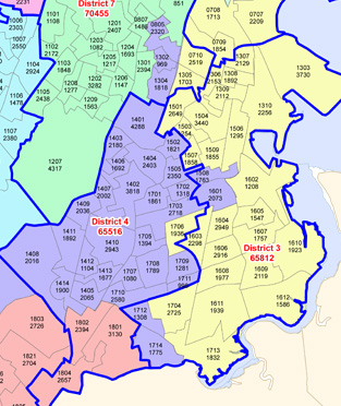 Council district shuffle: One of several proposed maps in play. 