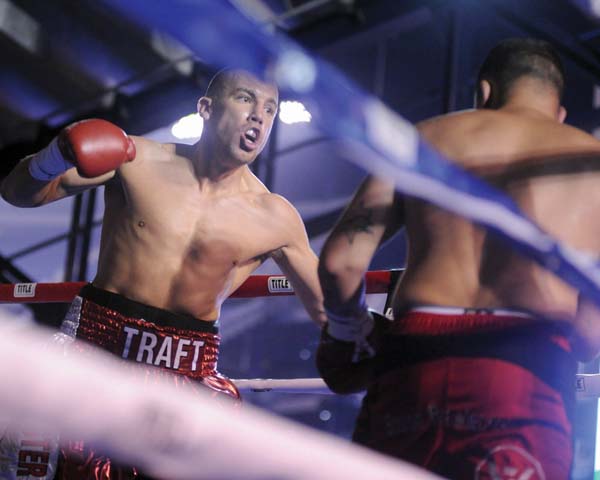 Billy Traft: Adams Corner native won his second professional bout at Gillette Stadium by knocking out opponent Dan Bonnell after one round. 	Photo by Emily Harney