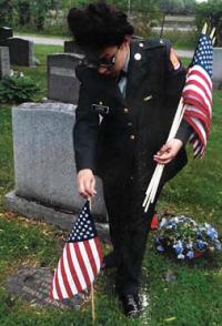Cadet Thahia Lopes of TechBoston Academy JROTC at Cedar Grove this week.