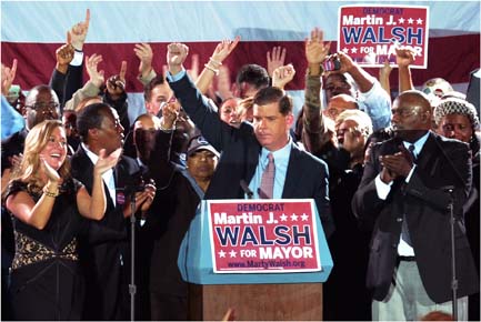 Mayor-elect Martin J. Walsh at his victory party at the Park Plaza.: Photo by Chris Lovett
