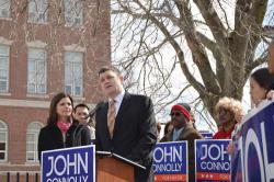 First in: City Councillor John Connolly and his wife Meg at his announcement in Brighton. Connolly for Boston image