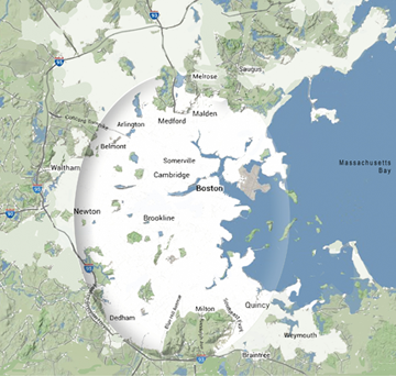 A map showing the Boston Basin