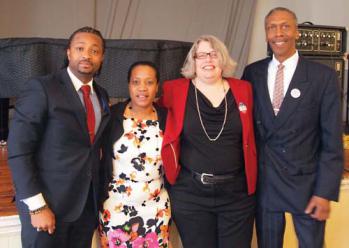 Four of the five candidates on next Tuesday’s ballot in the Fifth Suffolk District appeared before a crowd at First Parish Church on Sunday afternoon. Shown, l-r, Evandro Carvalho, Karen Charles Peterson, Jennifer Johnson and Barry Lawton.  Profiles on each candidate, Pages 4 and 5.
