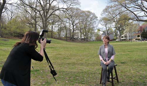 SAVIN HILL SHOOT: Tracy King photographed her mother Pam King in Savin Hill Park this week. Photo by Bill Forry