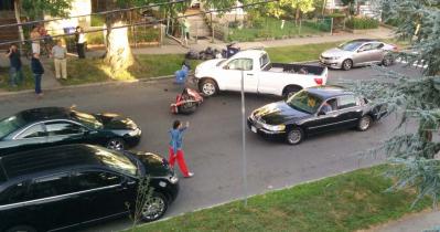 Dangerous turn:: The scene at Pleasant and Victoria streets last month after a motorcycle and pickup truck collided. Said Zac Salwasser, who took the photo, “It is very, very difficult to negotiate a turn onto Pleasant  from the side streets.”