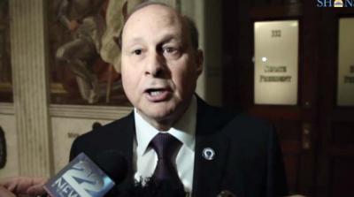 Senate President Stanley Rosenberg speaks to the media after rolling out a number of key Senate leadership positions on Jan. 21. Photo courtesy State House News Service