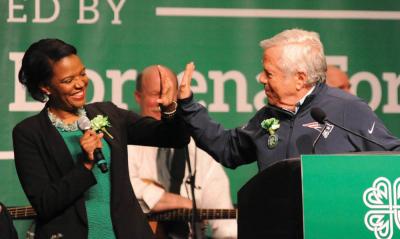 Sen. Forry with special guest Robert Kraft.                                                   Photo by Don Harney
