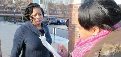 Codman Academy students canvassed neighbors about their traffic-related concerns. Meggie Quackenbush photo