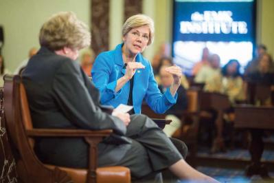 Sen. Elizabeth Warren makes a point. 	Kennedy Institute photo