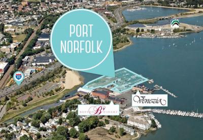 This graphic from a prospectus prepared by Boston Realty Advisors shows the parcels that are being marketed for sale in Port Norfolk. The properties are currently owned by a real state trust— TRE Inc Mass Corp. The owner of the adjacent Venezia restaurant has the rights to buy the site and hopes to partner with a developer to build condominiums. 	Image courtesy Boston Realty Advisors