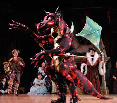 A scene from the Christmas Revels features the Dragon Nigel. Roger Ide photo