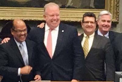 From left: Ousted councillors Charles Yancey and Stephen Murphy, with councillors Mark Ciommo and Michael Flaherty. Jennifer Smith photo