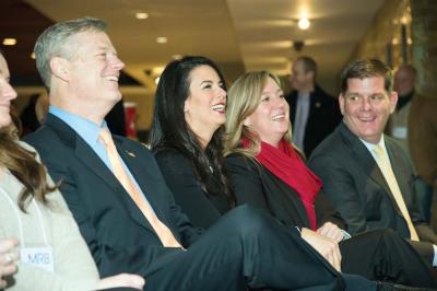 Team MR8 2016 launch: Gov. Charlie Baker, Linda Pizzuti-Henry, Lorrie Higgins, and Mayor Martin Walsh
