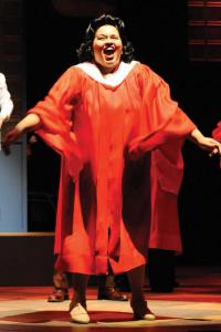 Carolyn Saxon belts out a number in a performance of  “Violet” at Speakeasy Stage Company. Glenn Perry photo
