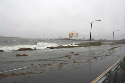 A familiar view of a washed out Morrissey Blvd.