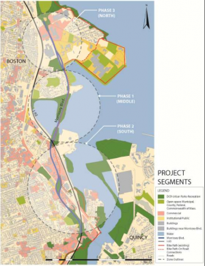 Map shows Morrissey Blvd. segments.
