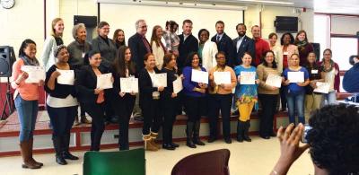 Mayor Martin Walsh joined the celebration with participants in the Bessie Tartt Wilson Initiative for Children program last Saturday at Madison Park High School. 	Brianne Garrett photos