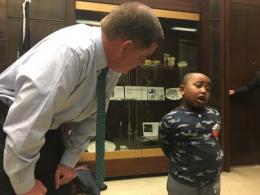 Mayor Martin Walsh with first-grader Malik Closs