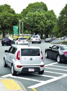 Kosciuszko Circle: Even on a 'good' day, the rotary at the northern end of Morrissey Boulevard is a challenge for motorists, bicyclists and pedestrians. Griffin Connolly photo