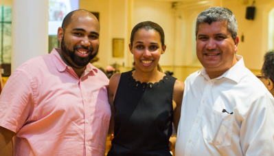 DSNI leaders: From left, Board Member Valduvino Gonçalves, Board Chair Keila Barros, and Executive Director Juan Leyton. Eric Haynes photo