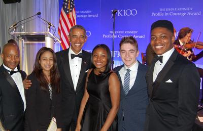 President Obama with Boston students at the JFK Library: Boston International Newcomers Academy