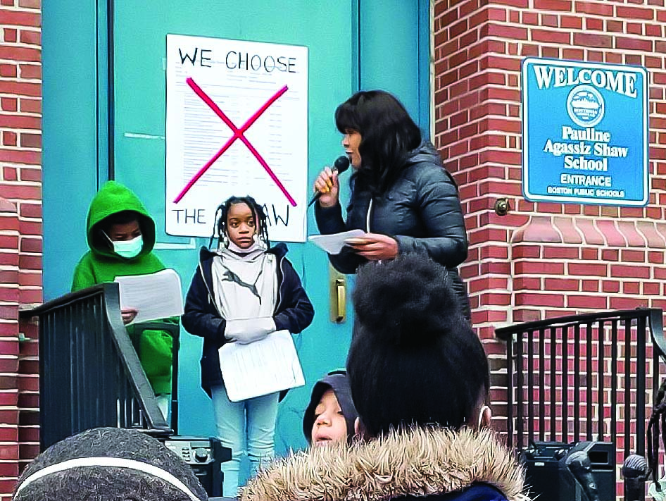 Edith Bazile and Shaw students speak at Shaw Rally for fourth grade.jpg