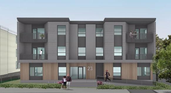 Rendering of proposed three-story apartment building